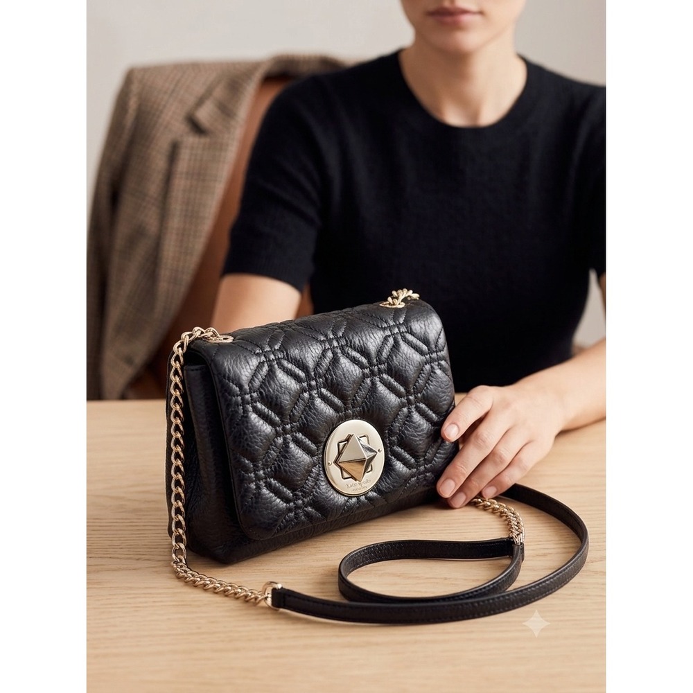 Kate Spade Emerson Place Vivenna Black Quilted Leather Crossbody Bag